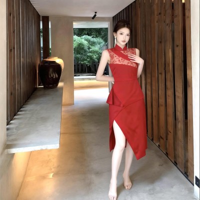 时尚立领小花不规则改良版旗袍